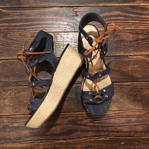 Unisa Denim Espadrille Wedge Lace-up Sandal